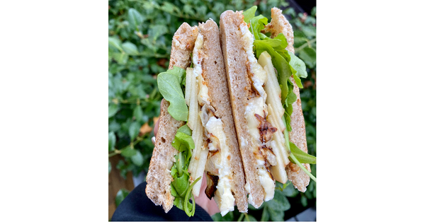 Apple, Brie, and Caramelized Onion Sandwich on a Vegan Sourdough English Muffin Recipe