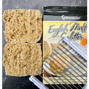 Sirius Chef English Muffin Splitter with a Sourdough Dam Good English Muffin 