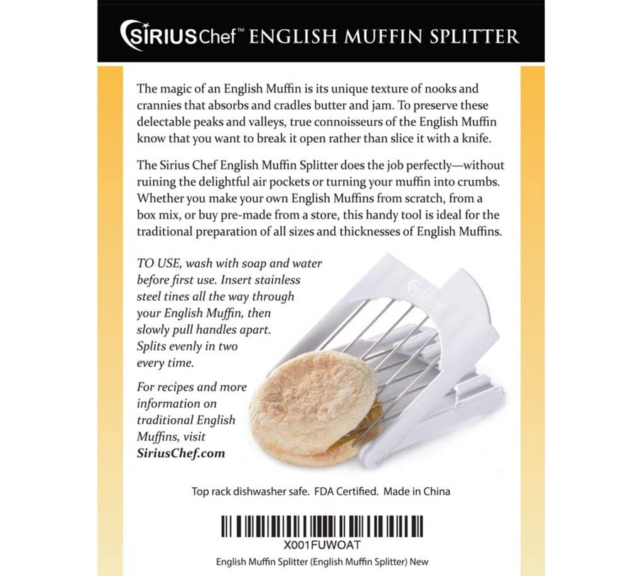 English Muffin Splitter by Sirius Chef - White handles with